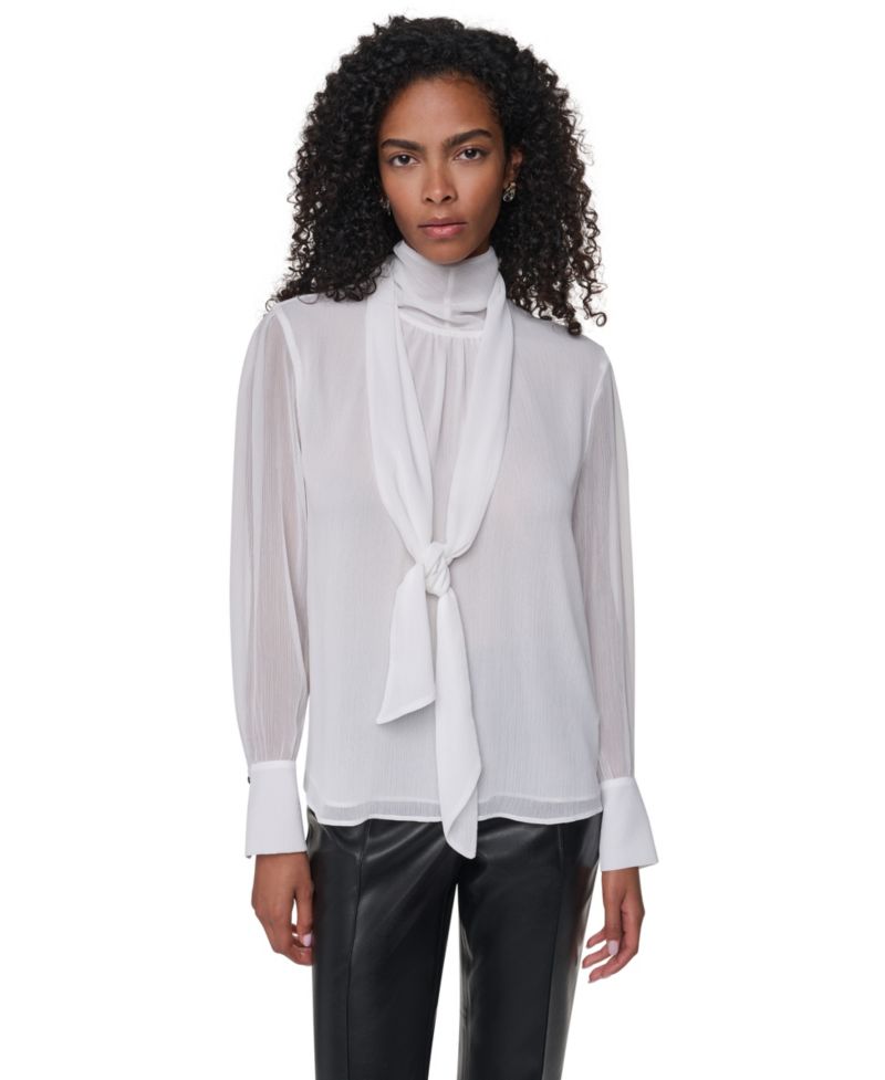 Women's Mock Neck Woven Fitted Long-Sleeve Blouse