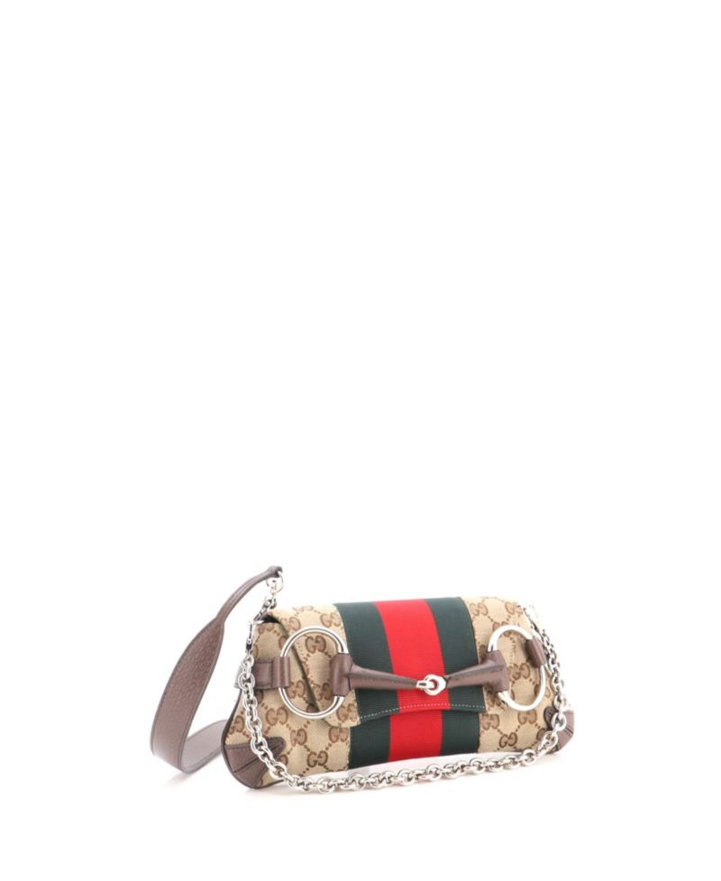 Small Horsebit NM Web Chain Clutch GG Canvas