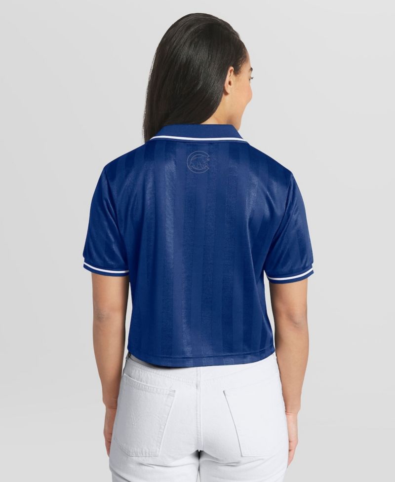Women's Royal Chicago Cubs Cropped V-Neck Polo Shirt