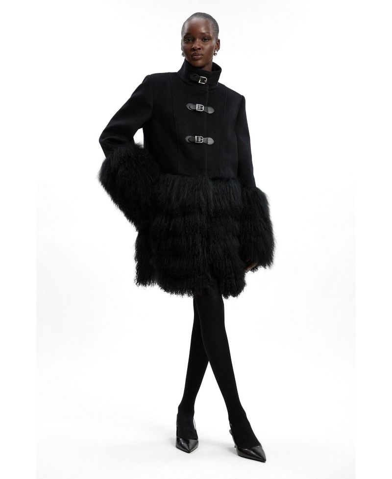 Women's Brushed Wool Buckle Detail Short Coat