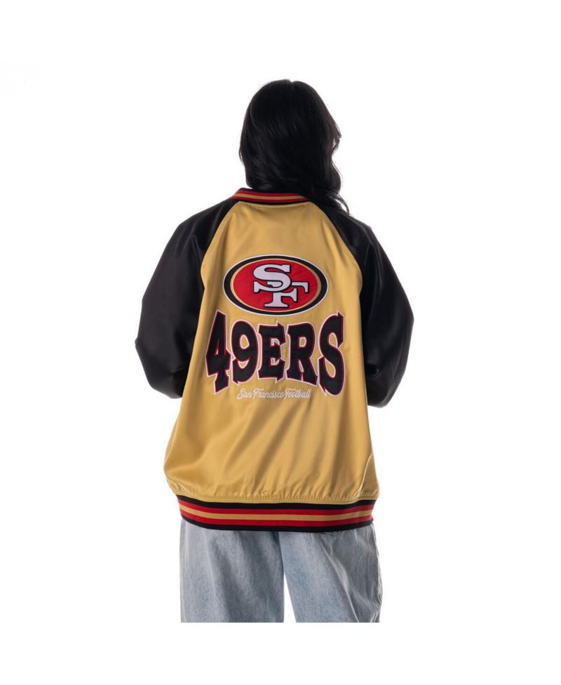 Women's Gold San Francisco 49ers Oversized Satin Raglan Full-Snap Bomber Jacket