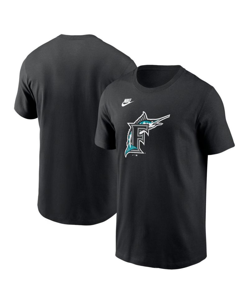 Men's Black Florida Marlins Cooperstown Collection Team Logo T-Shirt