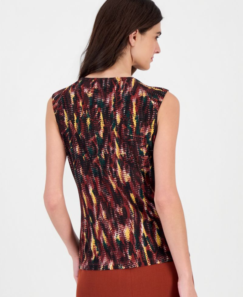 Petite Allover-Print Cap-Sleeve Cowl-Neck Blouse