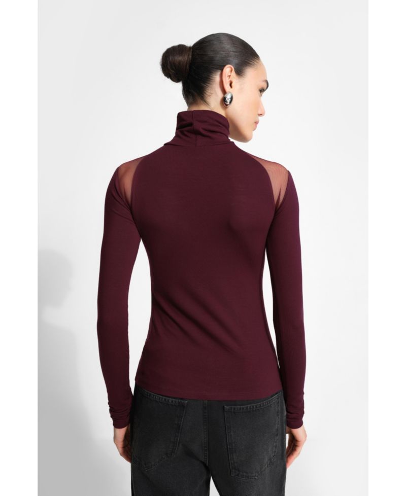 Women's Maria Turtleneck Long-Sleeve Asymmetrical-Mesh Top