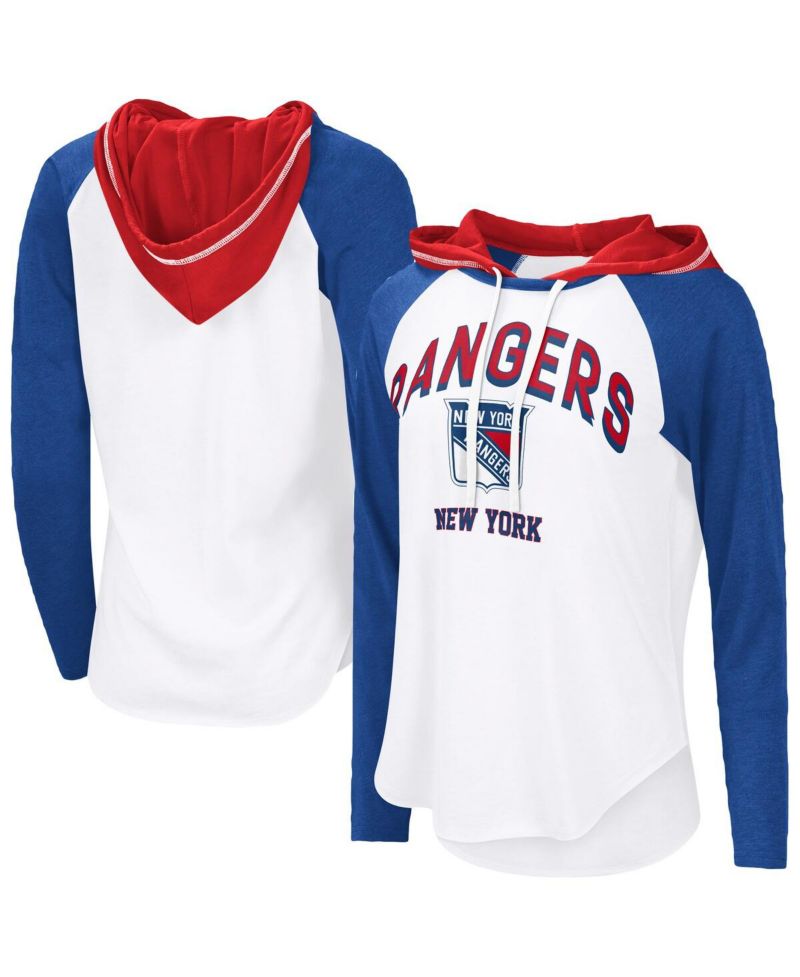 Women's White/Royal New York Rangers VIP Raglan Long Sleeve Hoodie T-Shirt