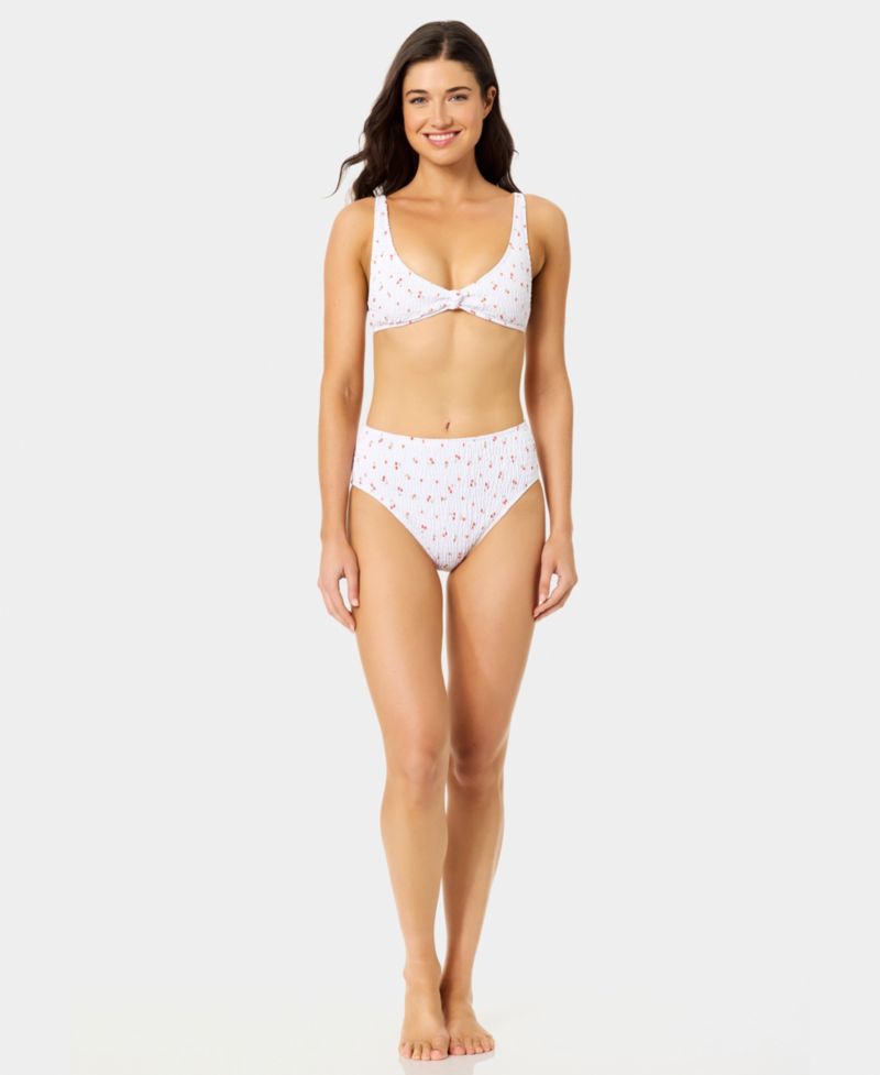 Women's Mini Cherry Smocked Knot Swim Bikini Top