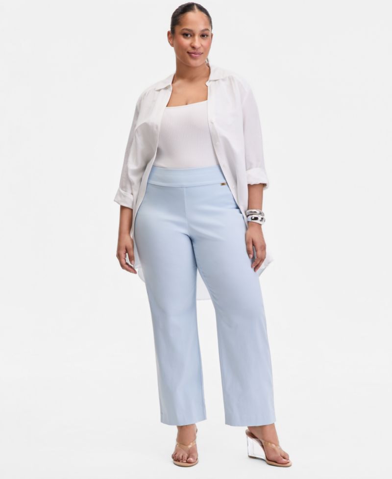 Plus Size Mid-Rise Pull-On Straight-Leg Pants
