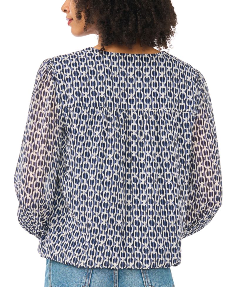 Women's Long-Sleeve V-Neck Chiffon Blouse
