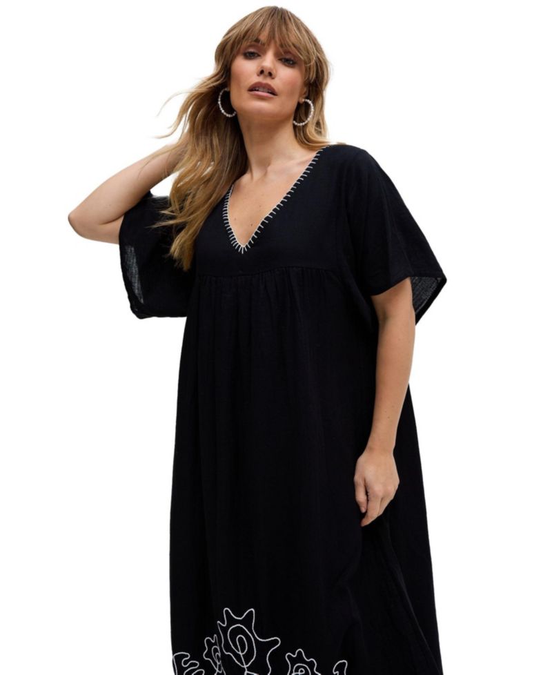 Women's Candy Tabard Embroidered Hem Midi Dress