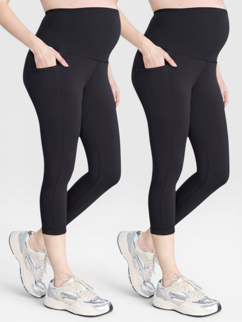 Women's High Waist Over the Belly Active Pocket Crop Legging - 2 Pack - Motherhood