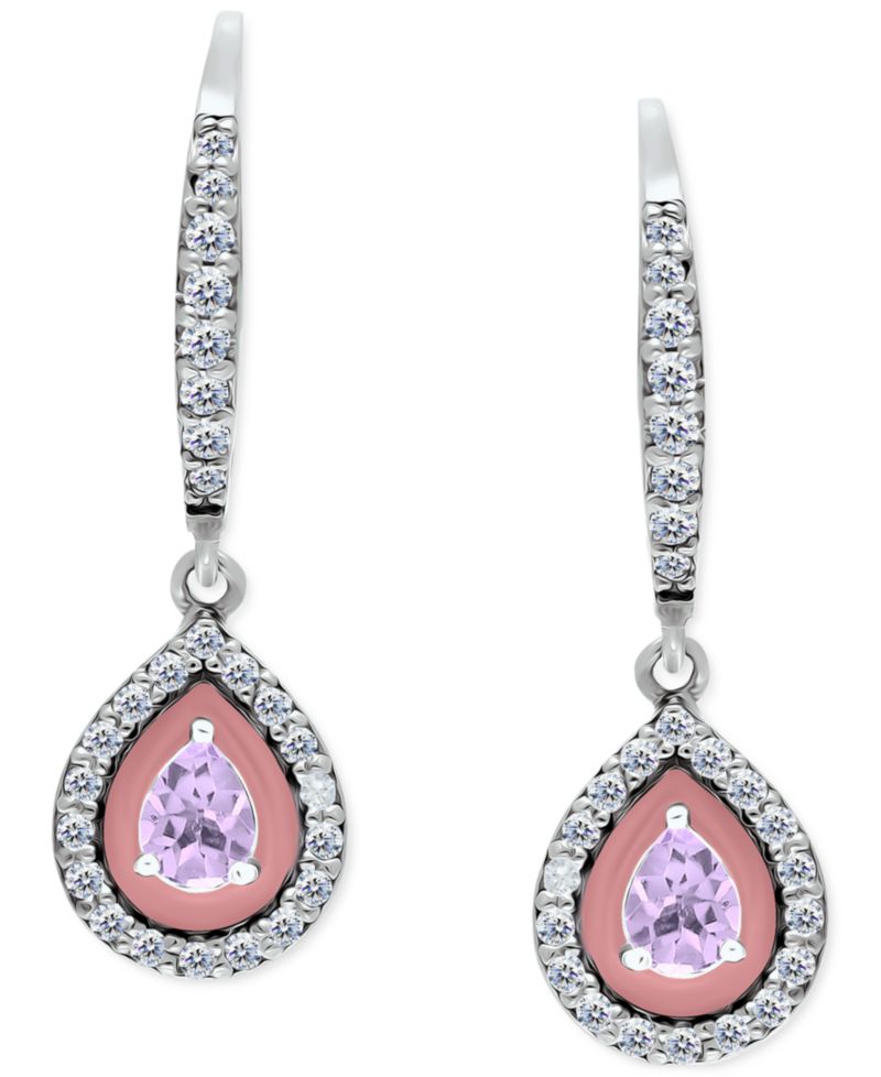 Blue Topaz (1/3 ct. t.w.), Cubic Zirconia, & Enamel Pear Dangle Hoop Earrings in Sterling Silver