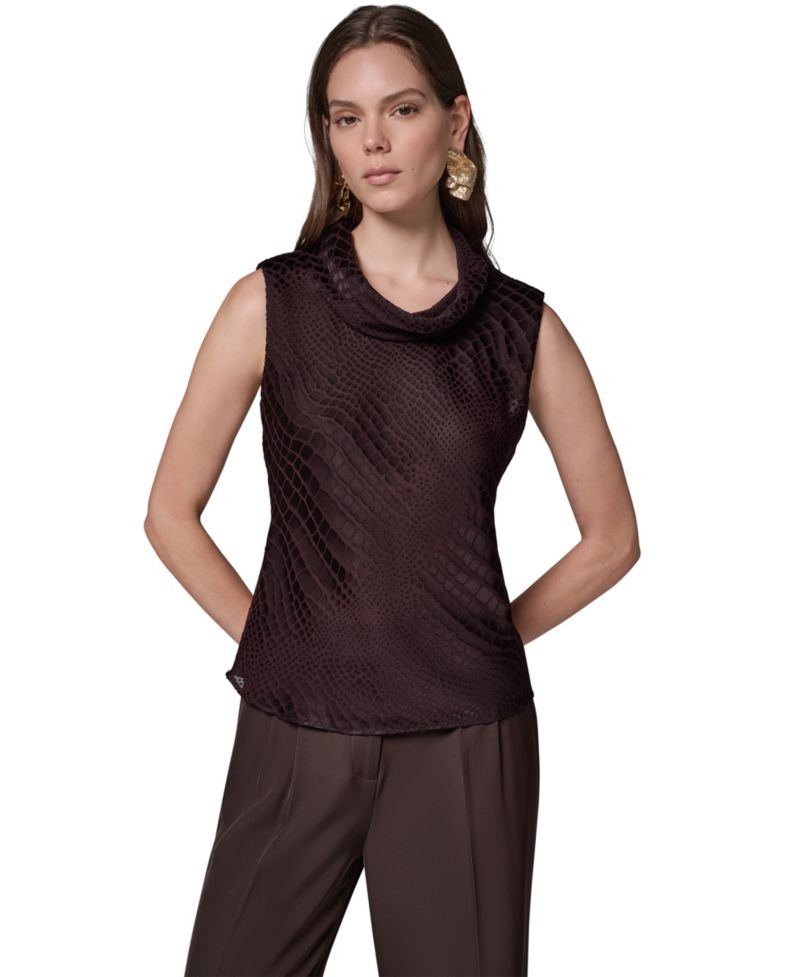 Women's Snake-Print Sleeveless Cowl-Neck Blouse