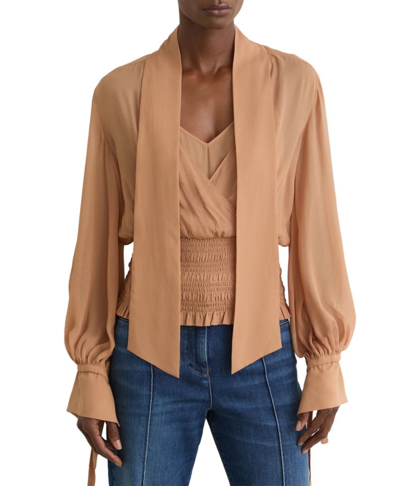 Women's Phoebe Long-Sleeve Sheer Tie-Neck Blouse