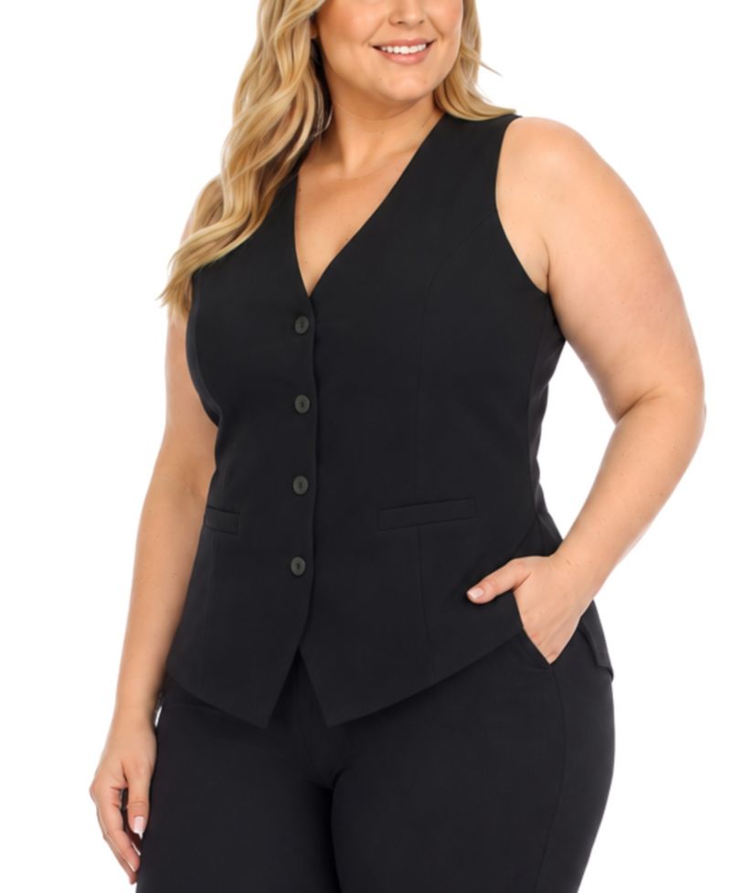 Plus Size Tailored Button Front Vest