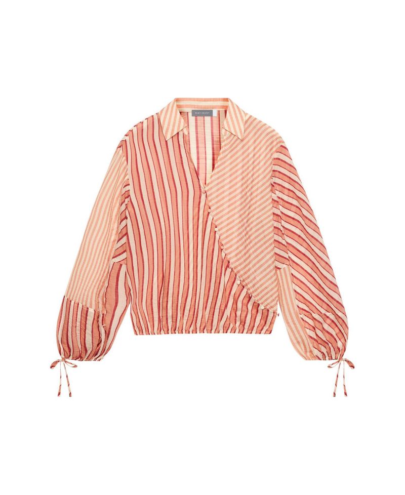 Women's Long-Sleeve Striped Wrap Blouse