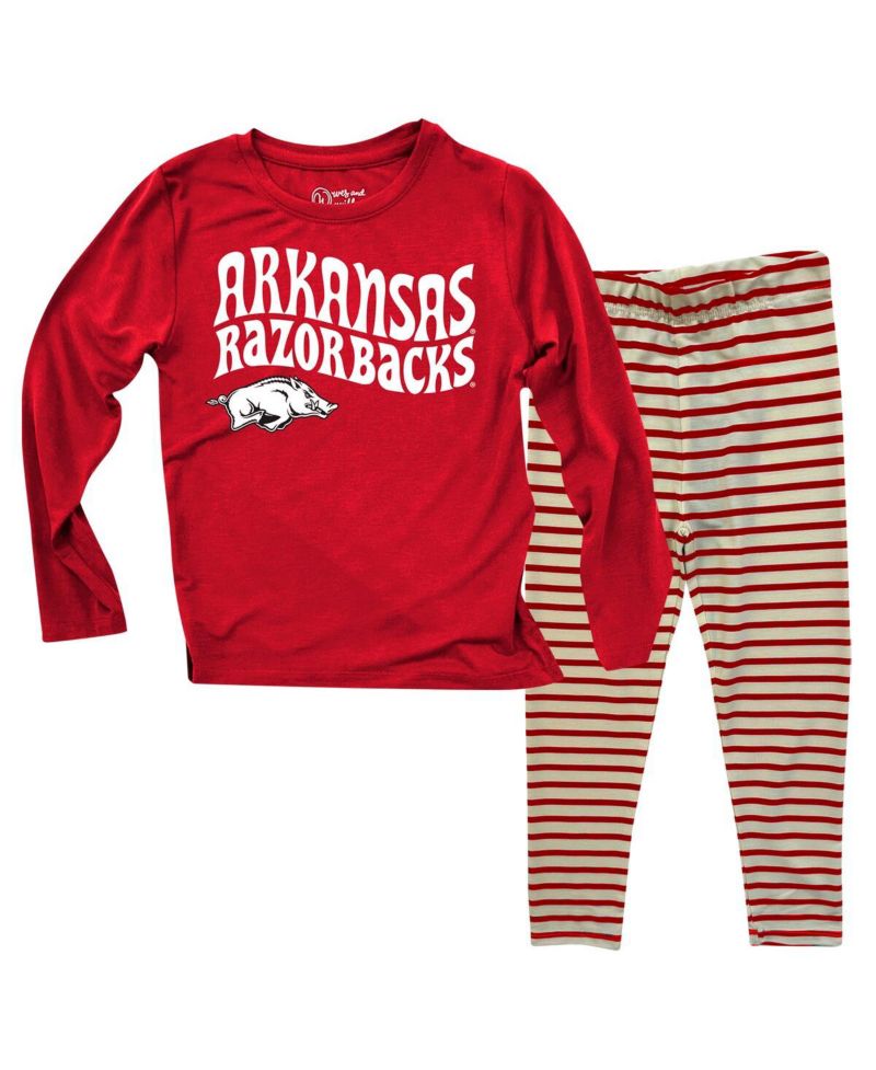 Baby Boys and Girls Arkansas Razorbacks Long Sleeve Top and Striped Tri-Blend Leggings Set