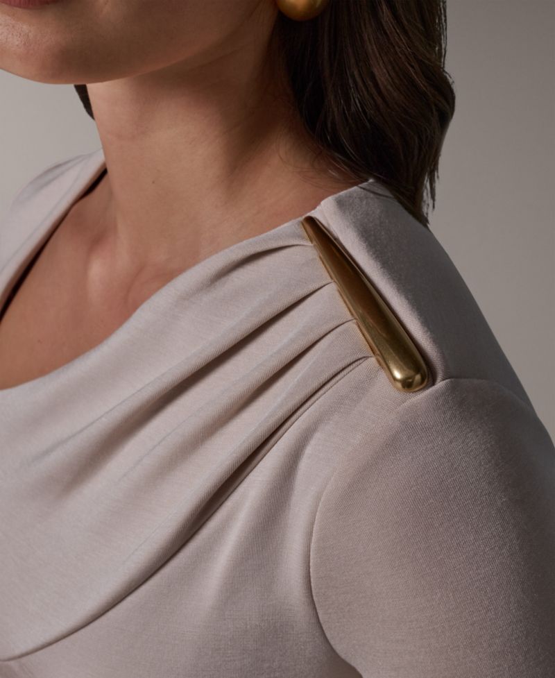 Petite Long-Sleeve Asymmetrical Neck Sheath Dress