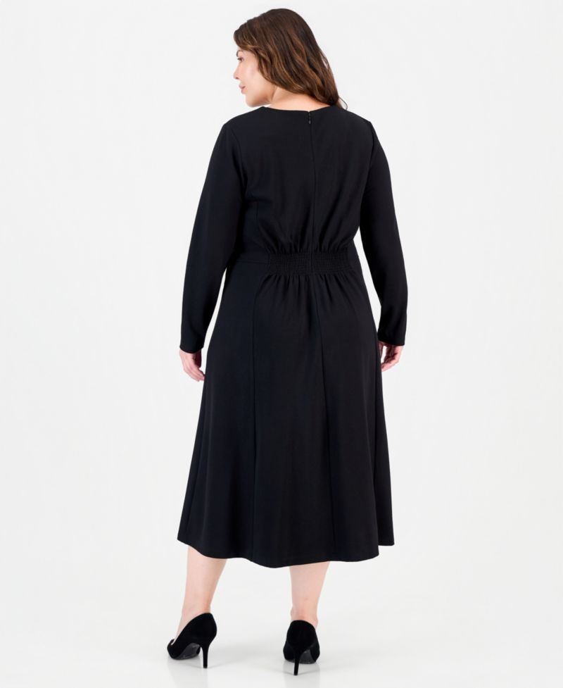 Plus Size Serenity Belted Scoop Neck A-Line Midi Dress
