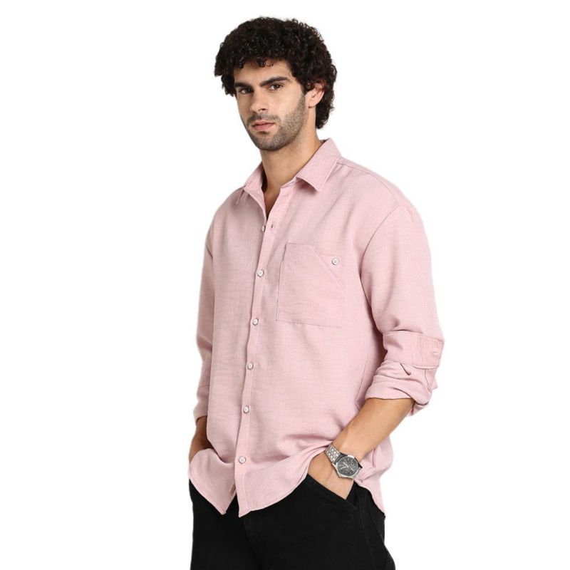 Men's Rose Pink Modular Solid Oversized Shirt
