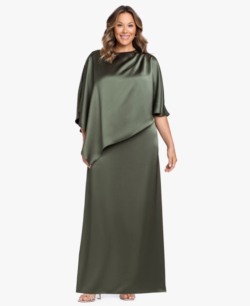 Plus Size Crewneck Satin Overlay Ball Gown