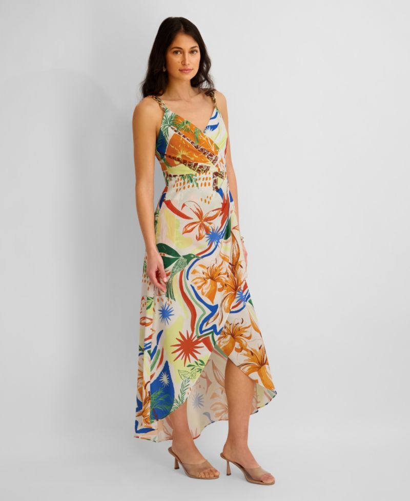 Women's Printed V-Neck High-Low Dress