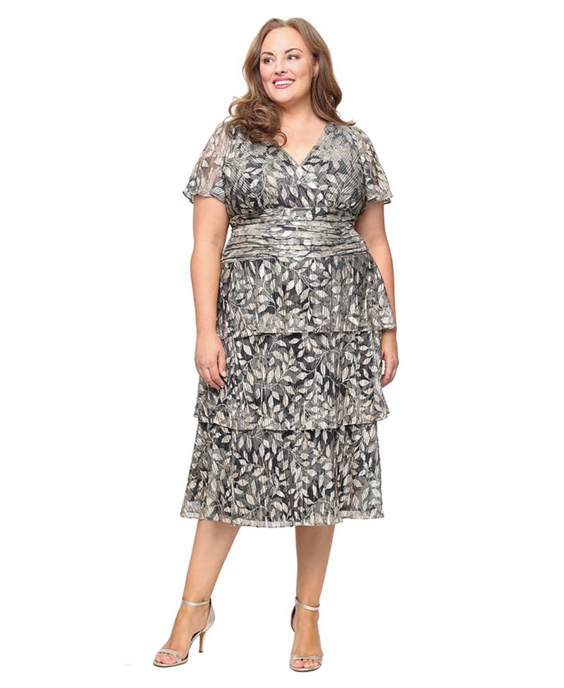 Plus Size Printed V-Neck Midi Dress