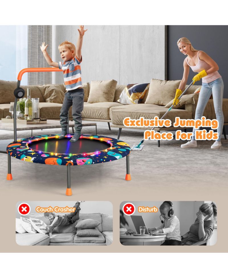36'' Mini Toddler Trampoline W/LED Bluetooth Speaker Detachable Handle