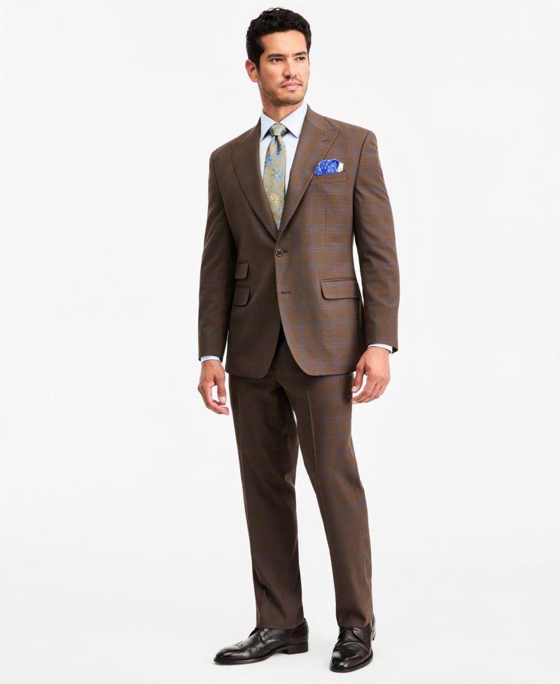 Men's Classic-Fit Brown Plaid Suit Separate Jacket
