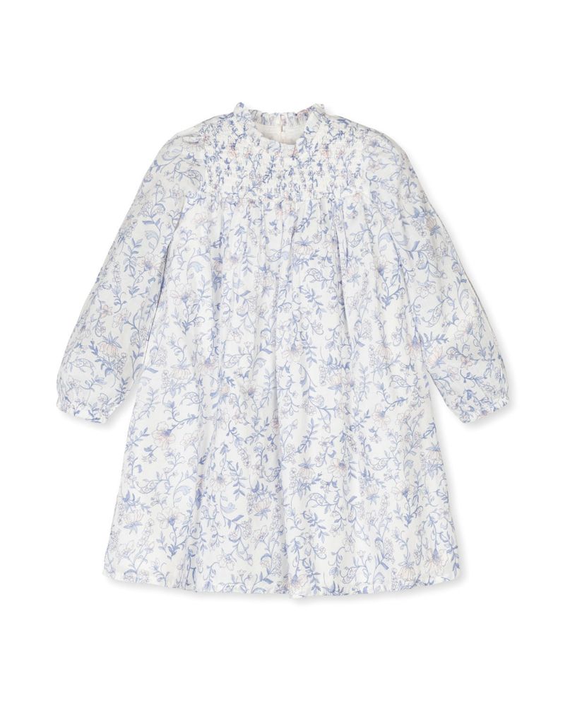 Baby Girls Hope and Henry Organic Long Sleeve Ruffle Neck Smocked Yoke Dress