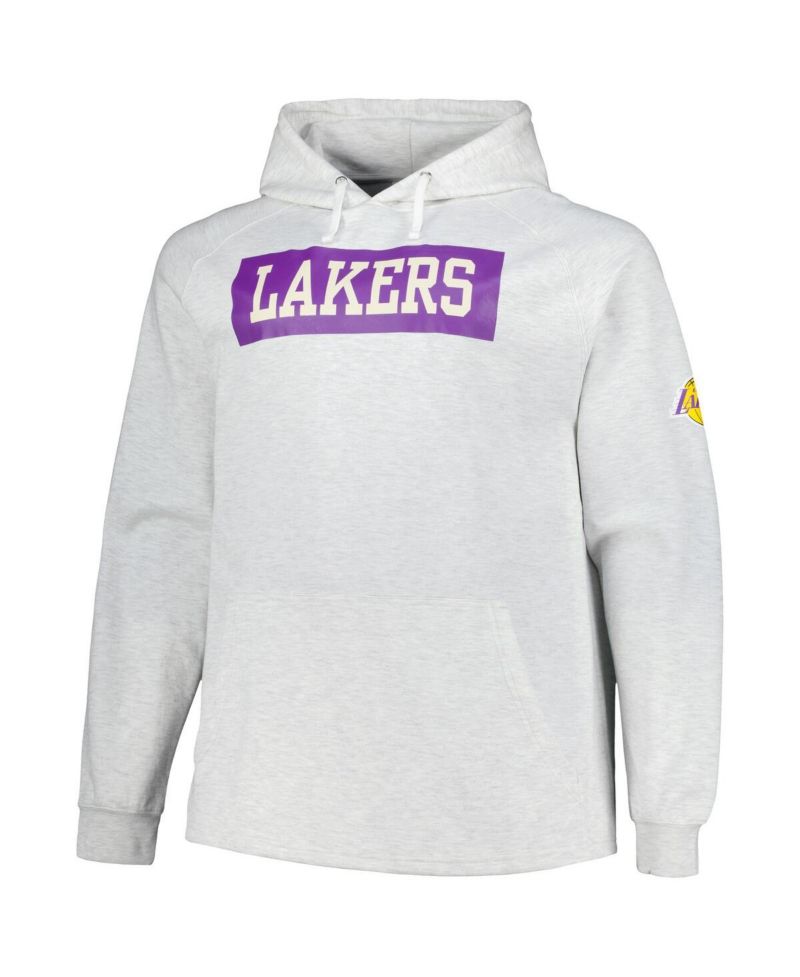 Men's Ash Los Angeles Lakers Big & Tall Raglan Tri-Blend Pullover Hoodie