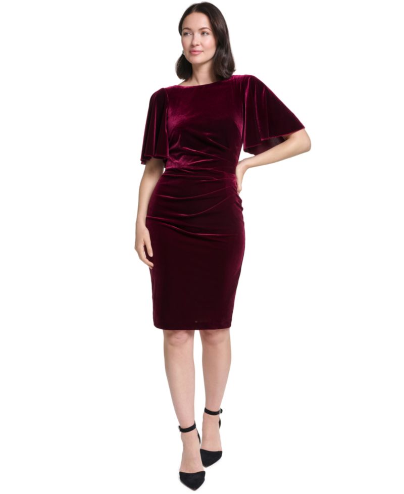 Petite Boat Neck Velvet Dress
