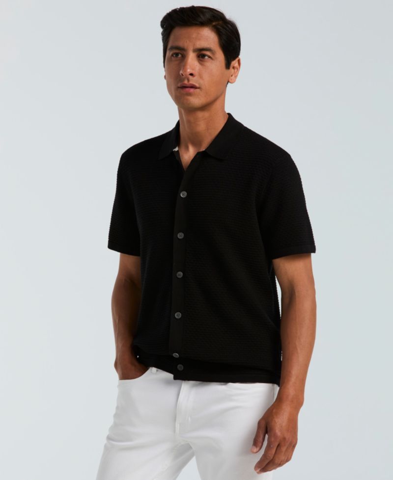 Men's Cotton Wavy Stripe Polo Sweater