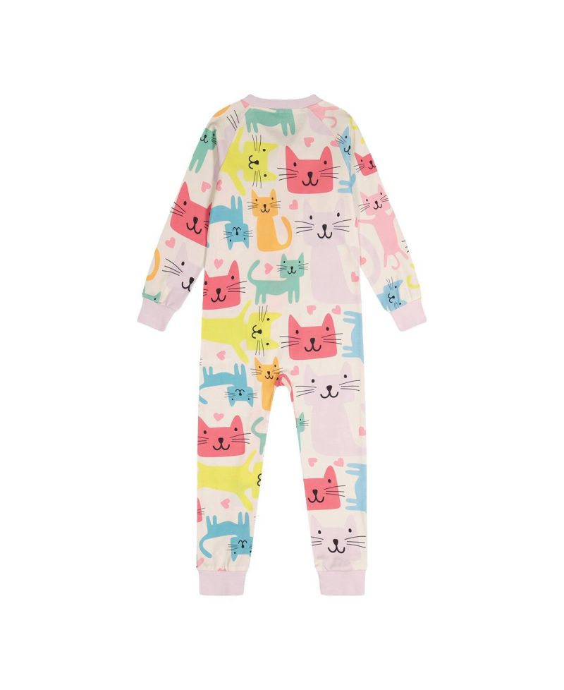 Little Girls 6-12 Cotton One Piece Pajamas Cat Print