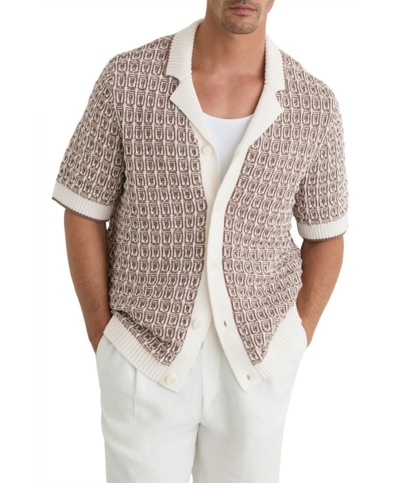 Men's Penn Button Through Jacquard Textured Shirt