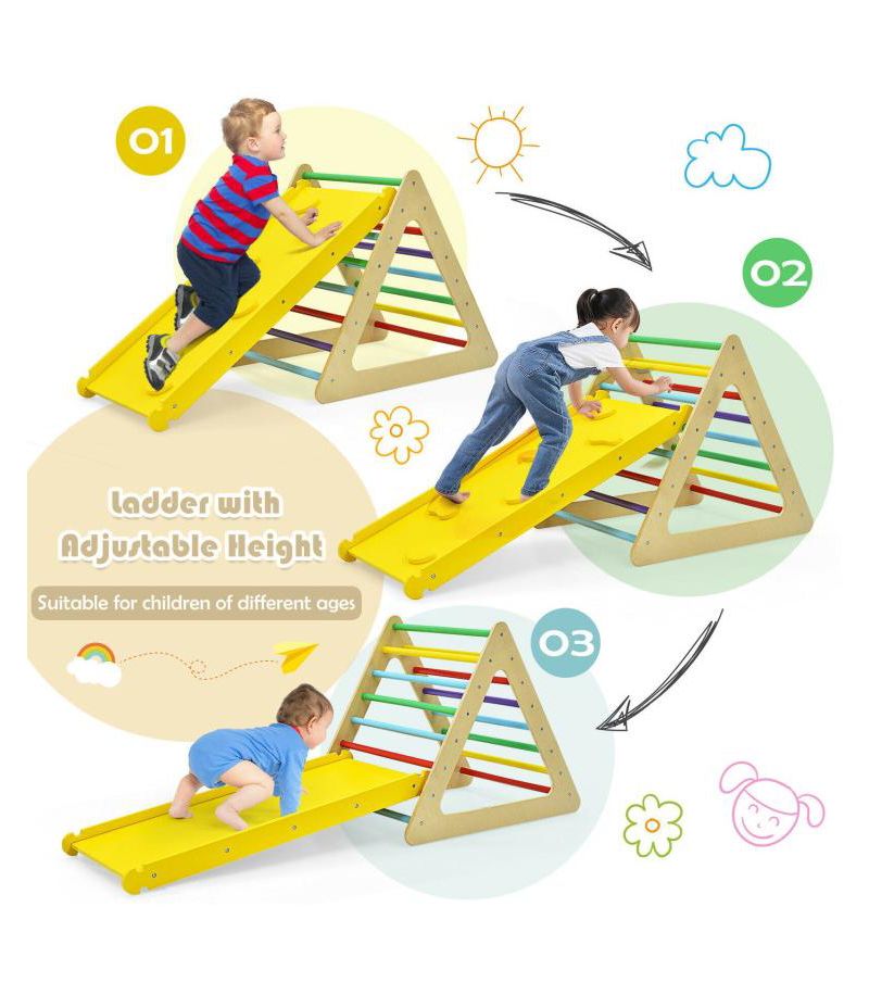 3 in 1 Wooden Set of 2 Triangle Climber with Ramp for Slid