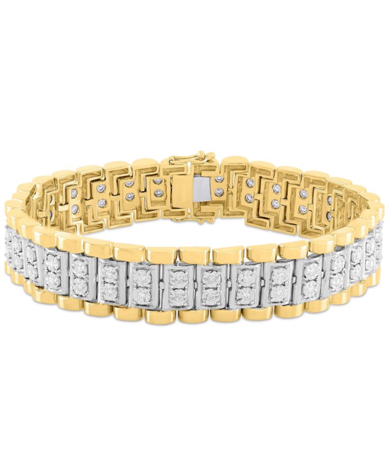 Men's Diamond Link Bracelet (1 ct. t.w.) in Sterling Silver & 14k Gold-Plate or Sterling Silver