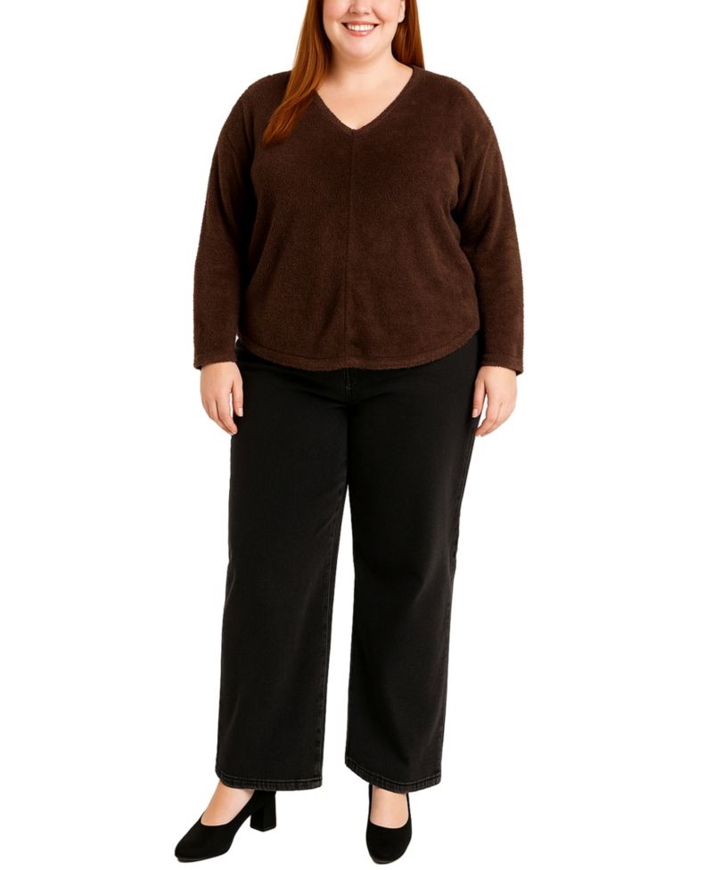 Plus Size Cozy Rib V Neck Top