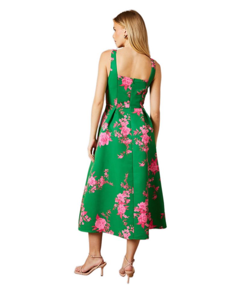 Women's Occasion Floral Strappy Twill Midi Dress