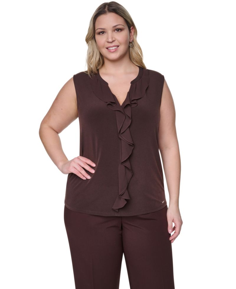 Plus Size Sleeveless Ruffle-Front V-Neck Top