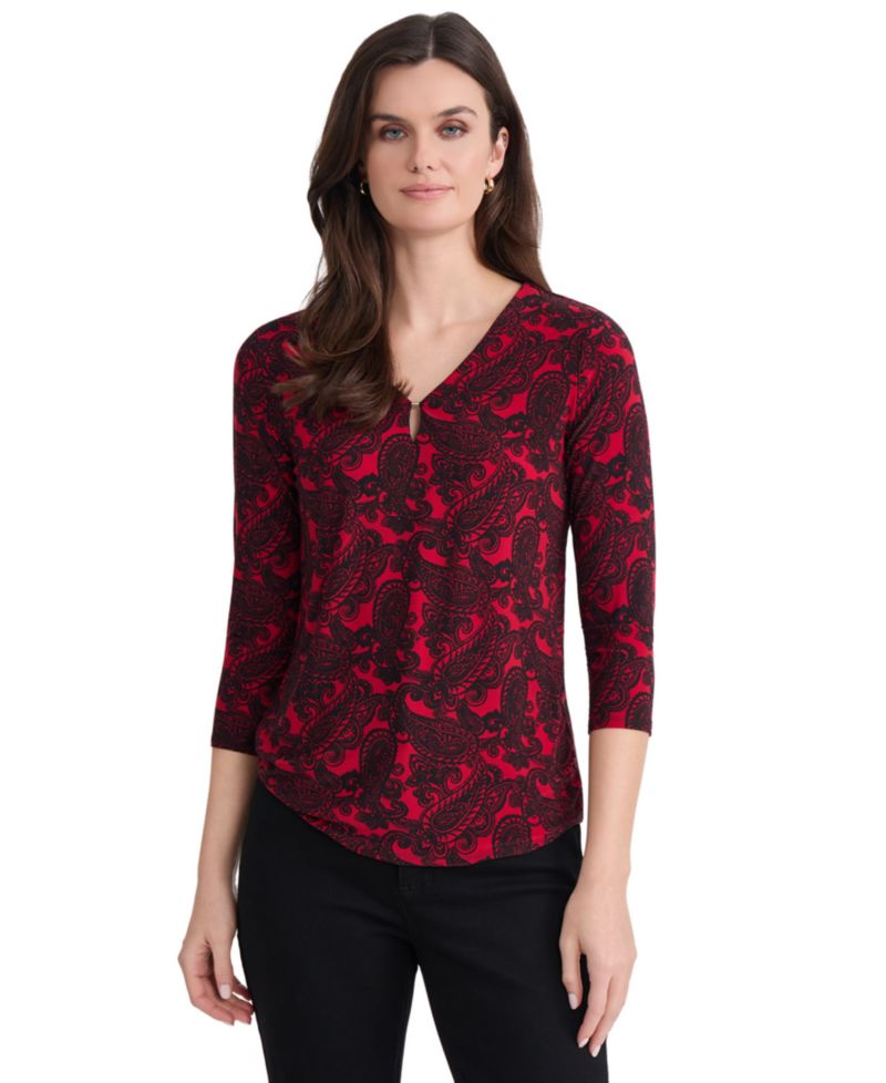 Women's V-Neck 3/4-Sleeve Paisley-Print Blouse