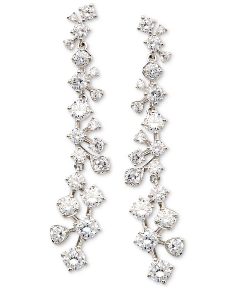 Cubic Zirconia Linear Cluster Drop Earrings