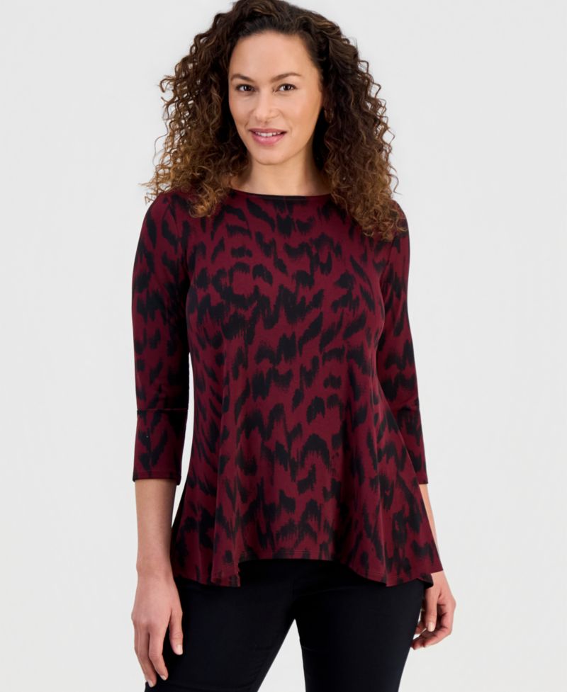 Petite Printed 3/4-Sleeve Long Top