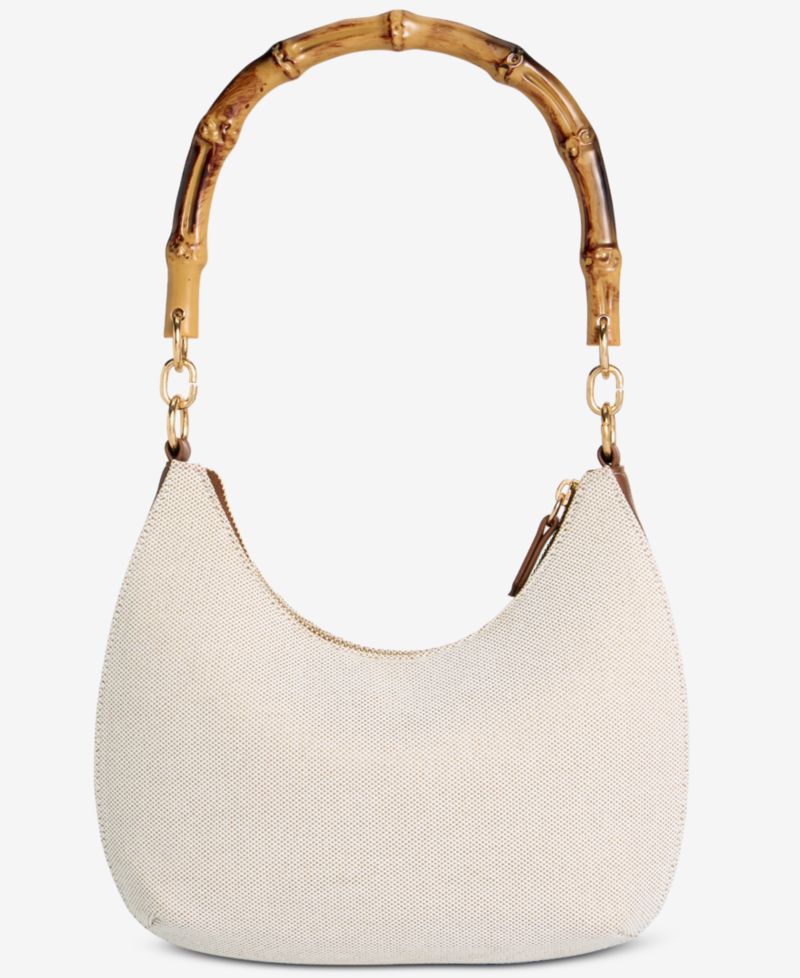 Linen Bamboo Handle Hobo