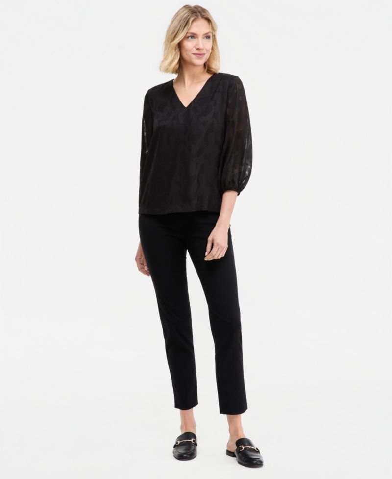 Petite 3/4-Sleeve V-Neck Paisley Blouse