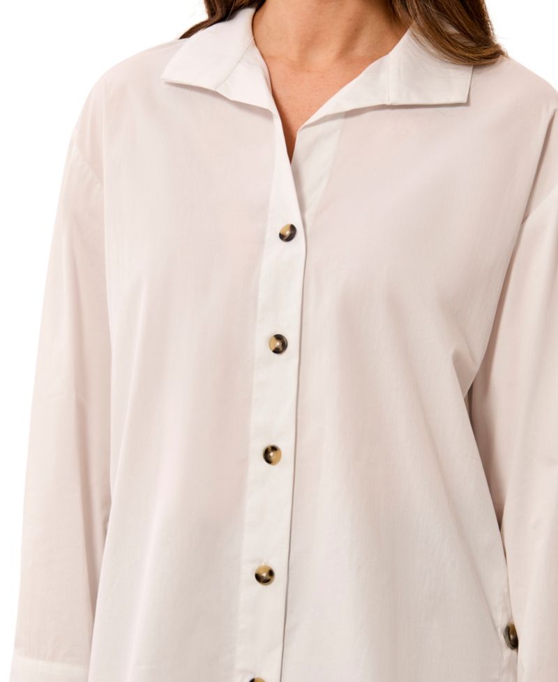 Women's Long Sleeve Collared Button-Front Blouse