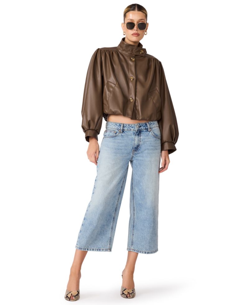 Women's DeeDee Cropped Puff-Sleeve Faux Leather Jacket