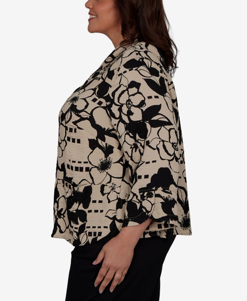 Plus Size Geo Floral Button-Front Top