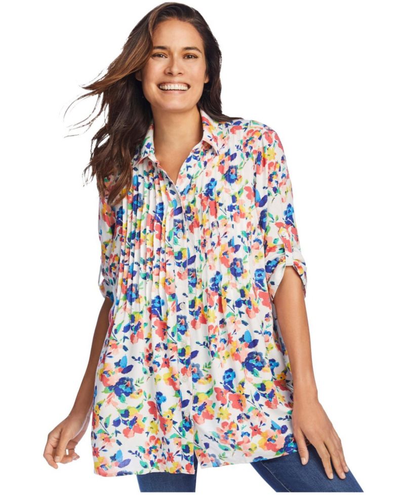 Plus Size Within Rayon Pintucked 7-Day Tunic Blouse