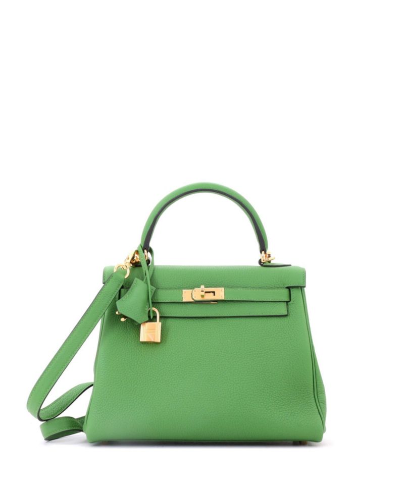 Kelly 25 Handbag Green Togo with Gold Hardware