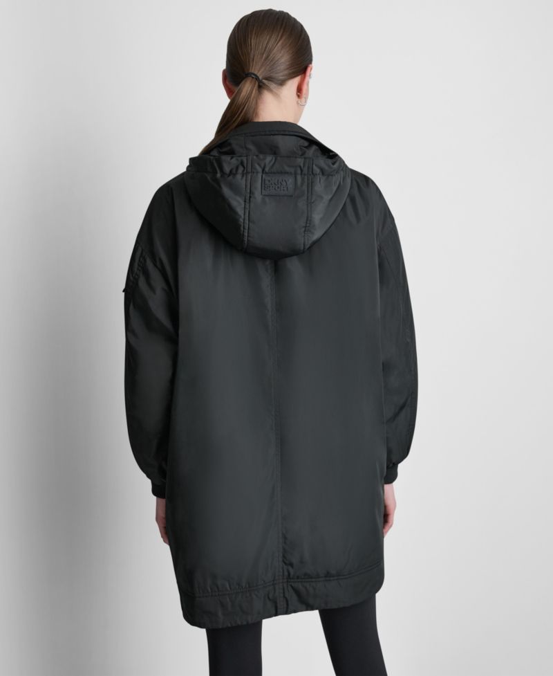 Women's Removable Hood Long Flight Quilted-Lined Jacket